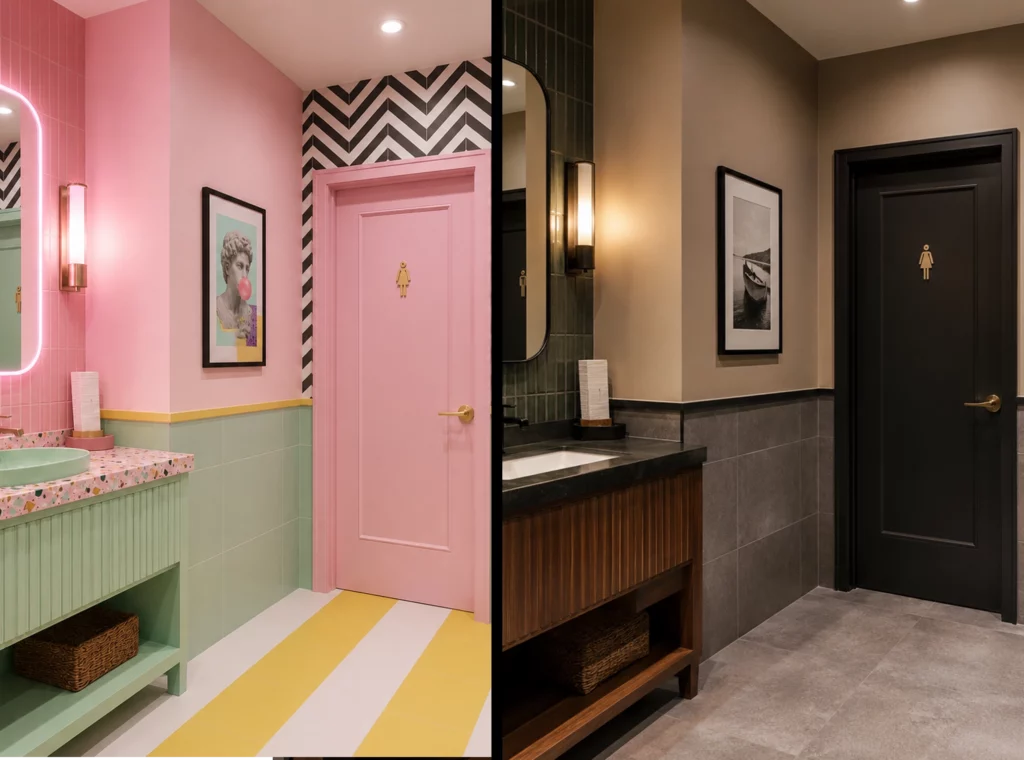 Toilettes d'hôtel parisien, couleurs au rendez-vous